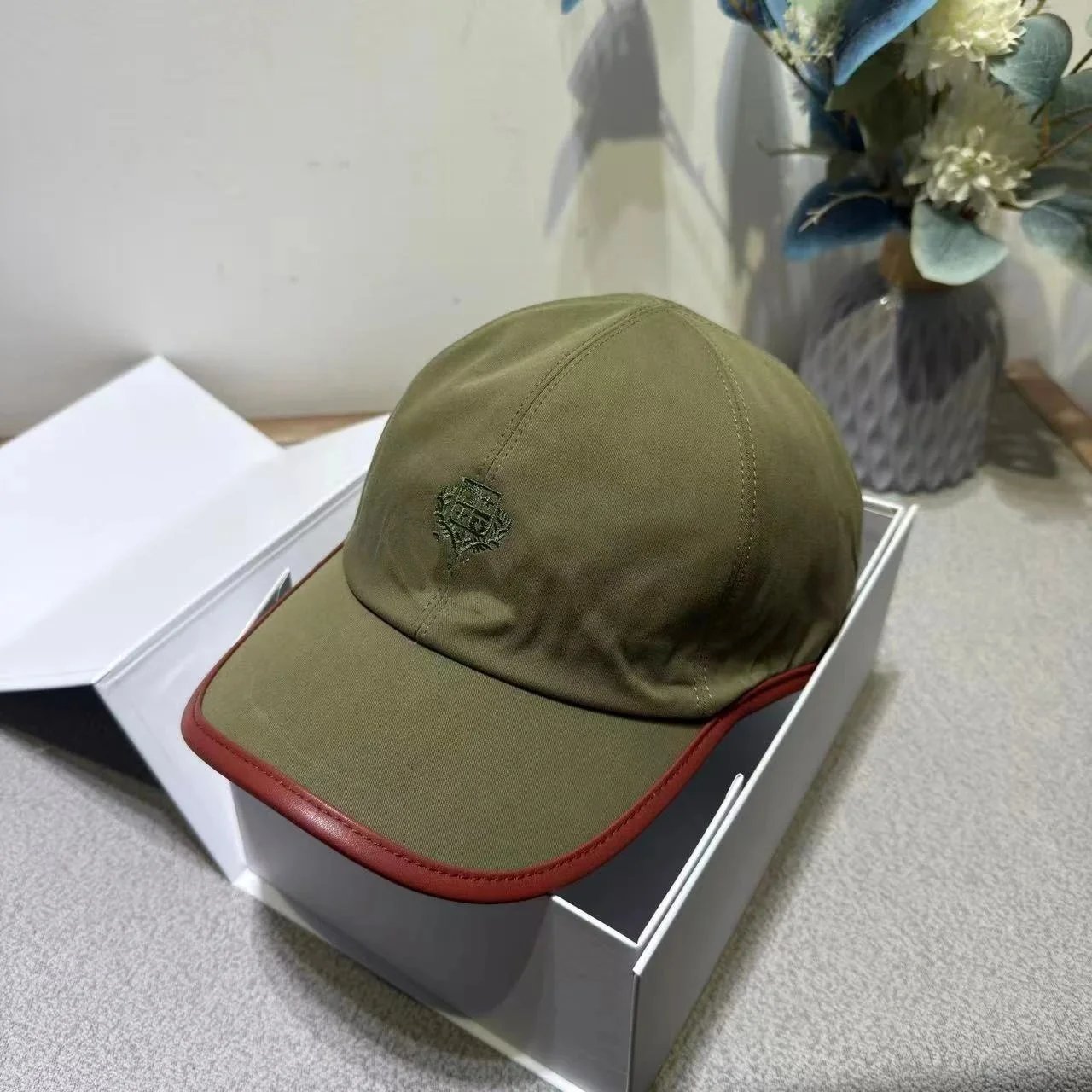 Brunello Cucinelli Hats Embroidered Crest Baseball Cap — 22 army green