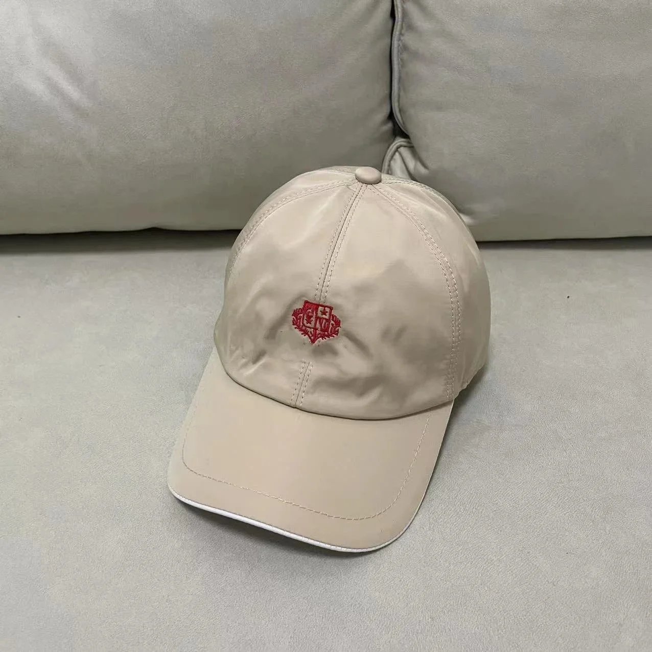 Brunello Cucinelli Hats Embroidered Crest Baseball Cap — 16 Khaki Red