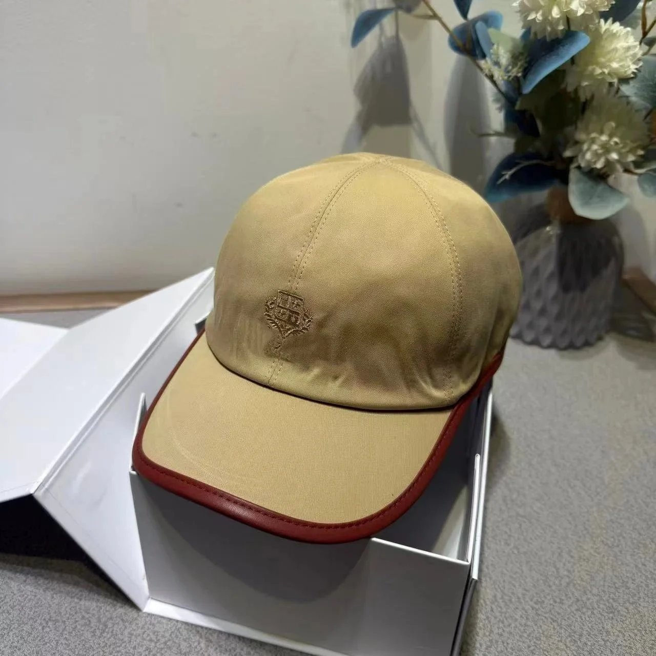 Brunello Cucinelli Hats Embroidered Crest Baseball Cap — 23 Khaki