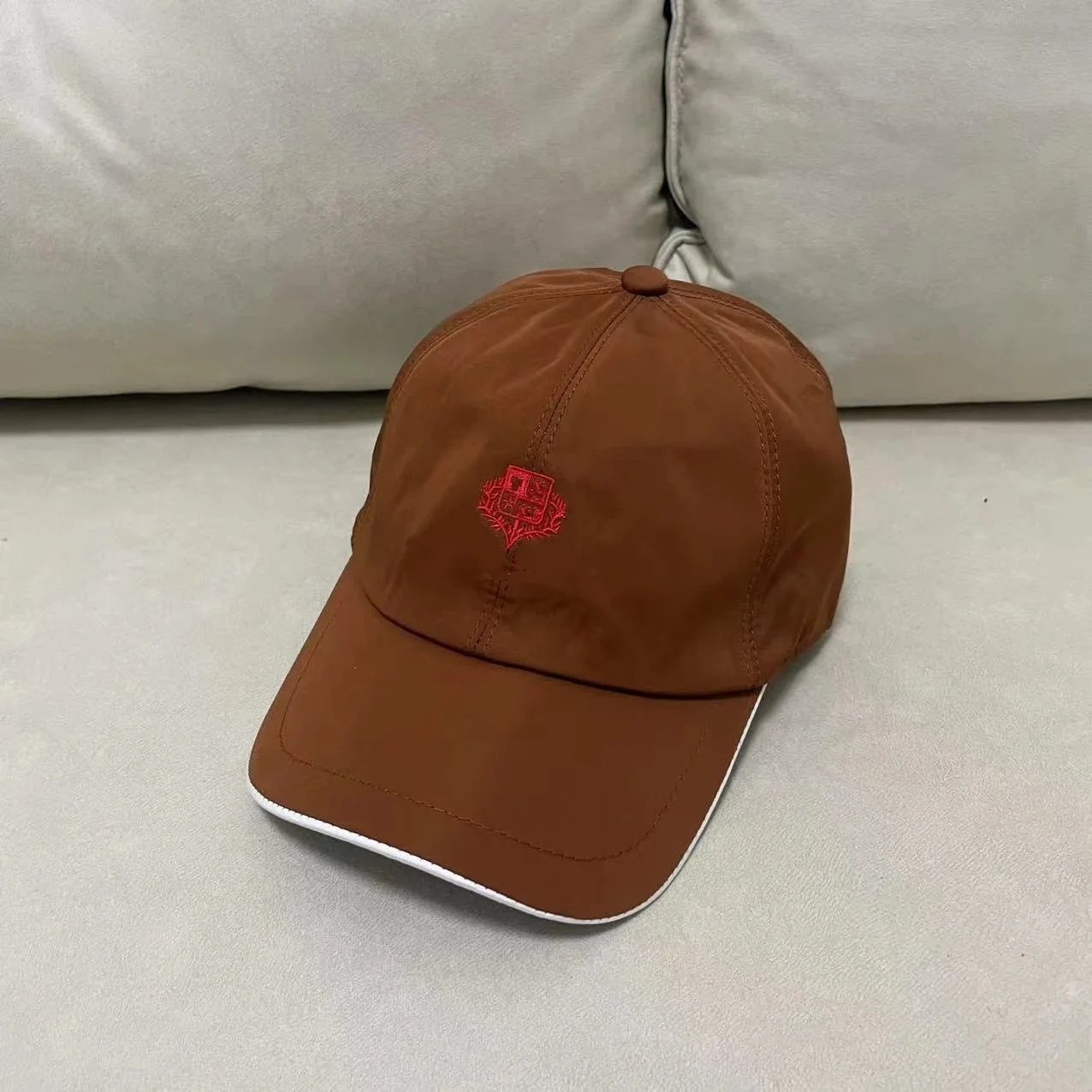 Brunello Cucinelli Hats Embroidered Crest Baseball Cap — 19 Camel Red