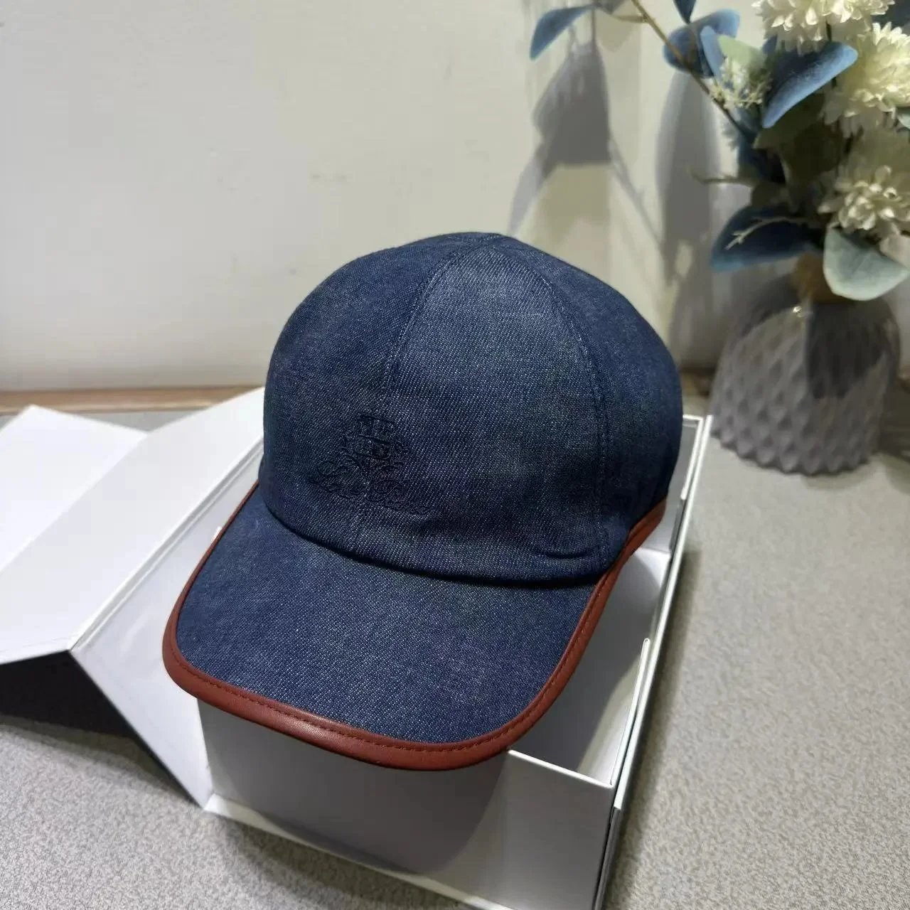 Brunello Cucinelli Hats Embroidered Crest Baseball Cap — 27 Denim blue