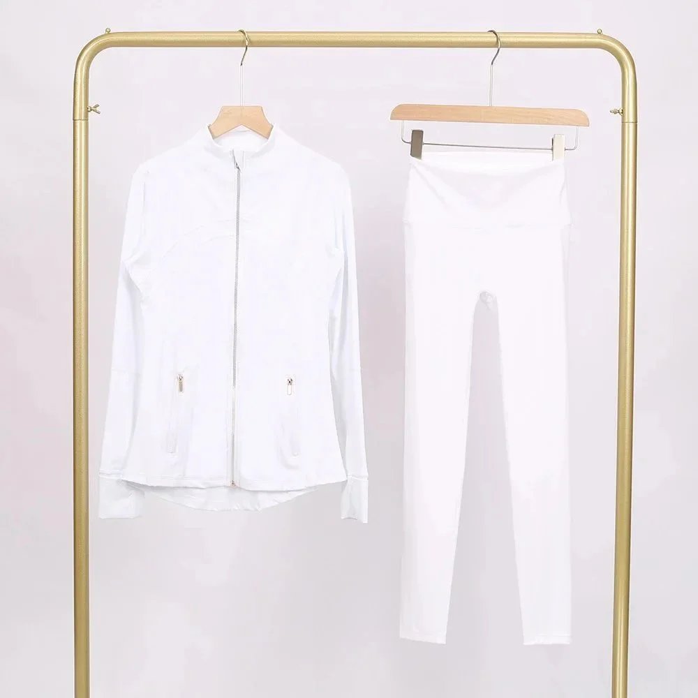 Alo Matching Sets Contrast-trim camisole top and wrap skirt set — Pure white gold-zip jacket and cropped pants set