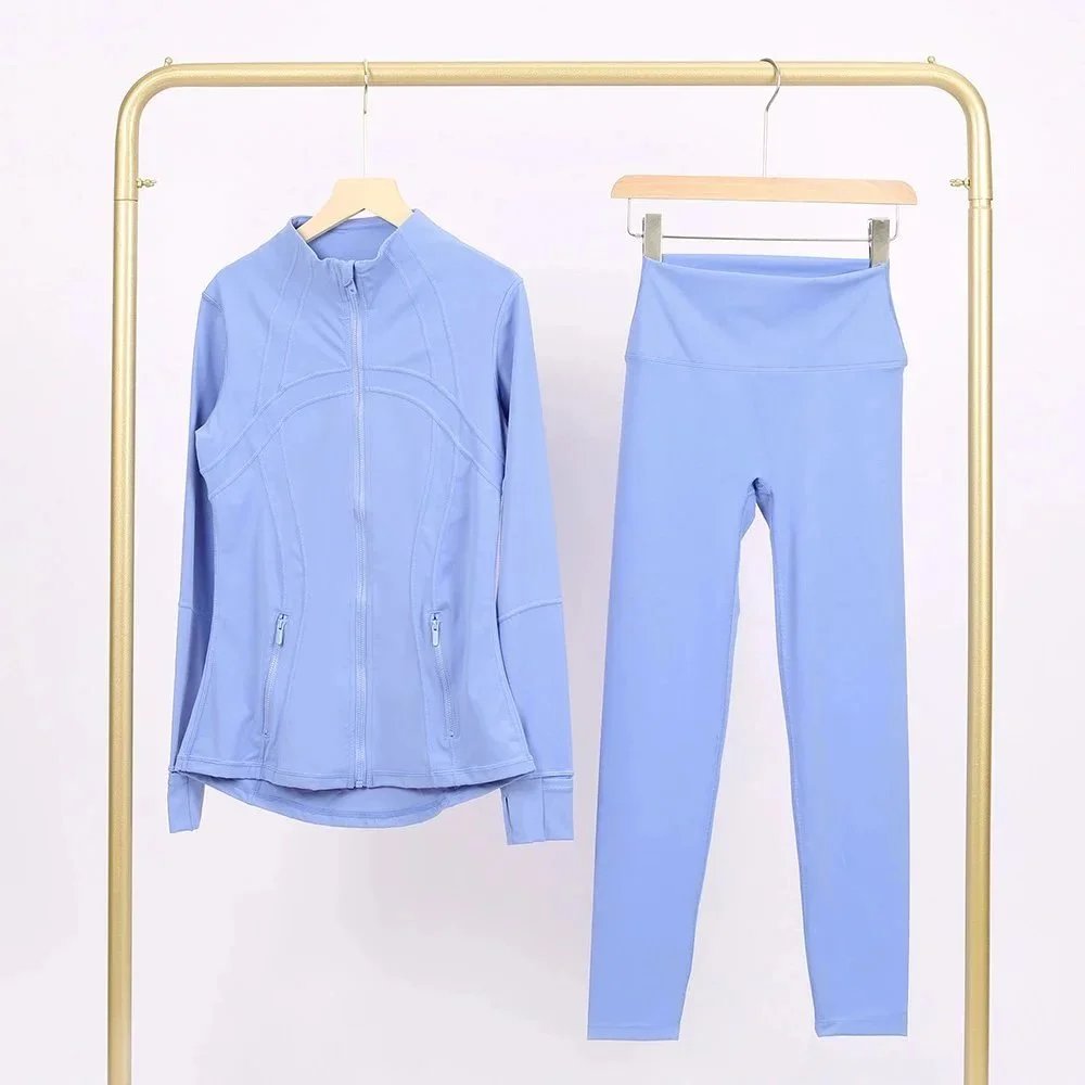Alo Matching Sets Contrast-trim camisole top and wrap skirt set — Smog-blue jacket and cropped pants set