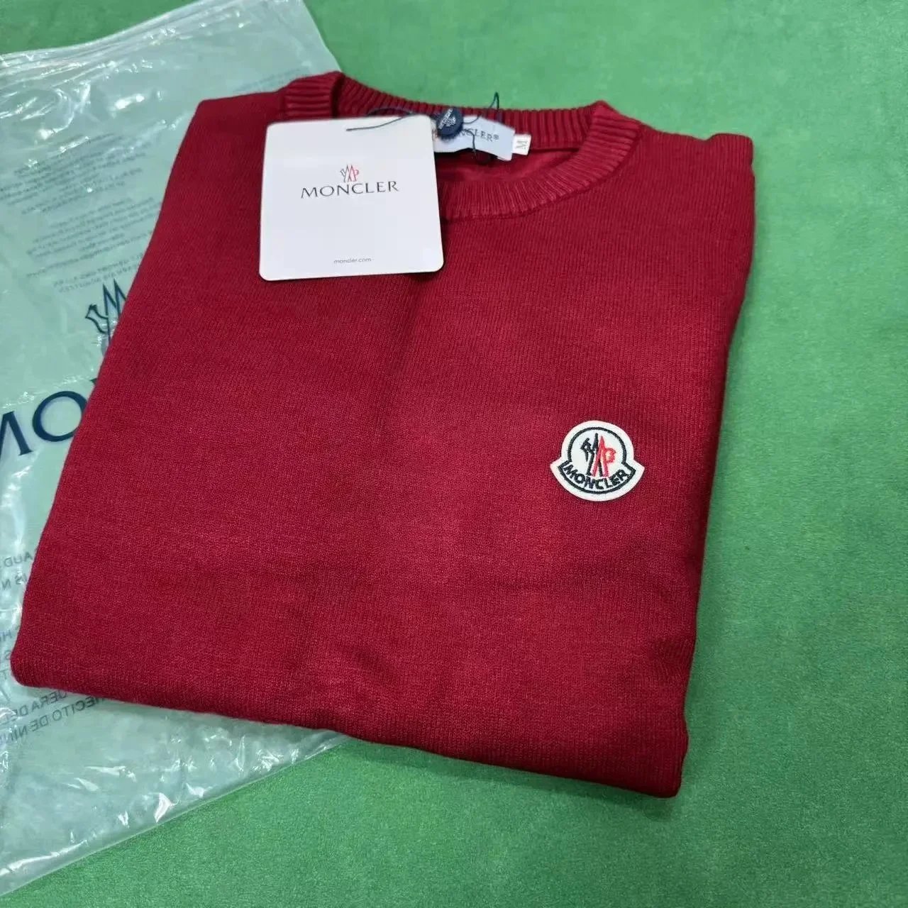 Moncler Knitwear Logo-Patch Crewneck Knit Sweater — 01-Red