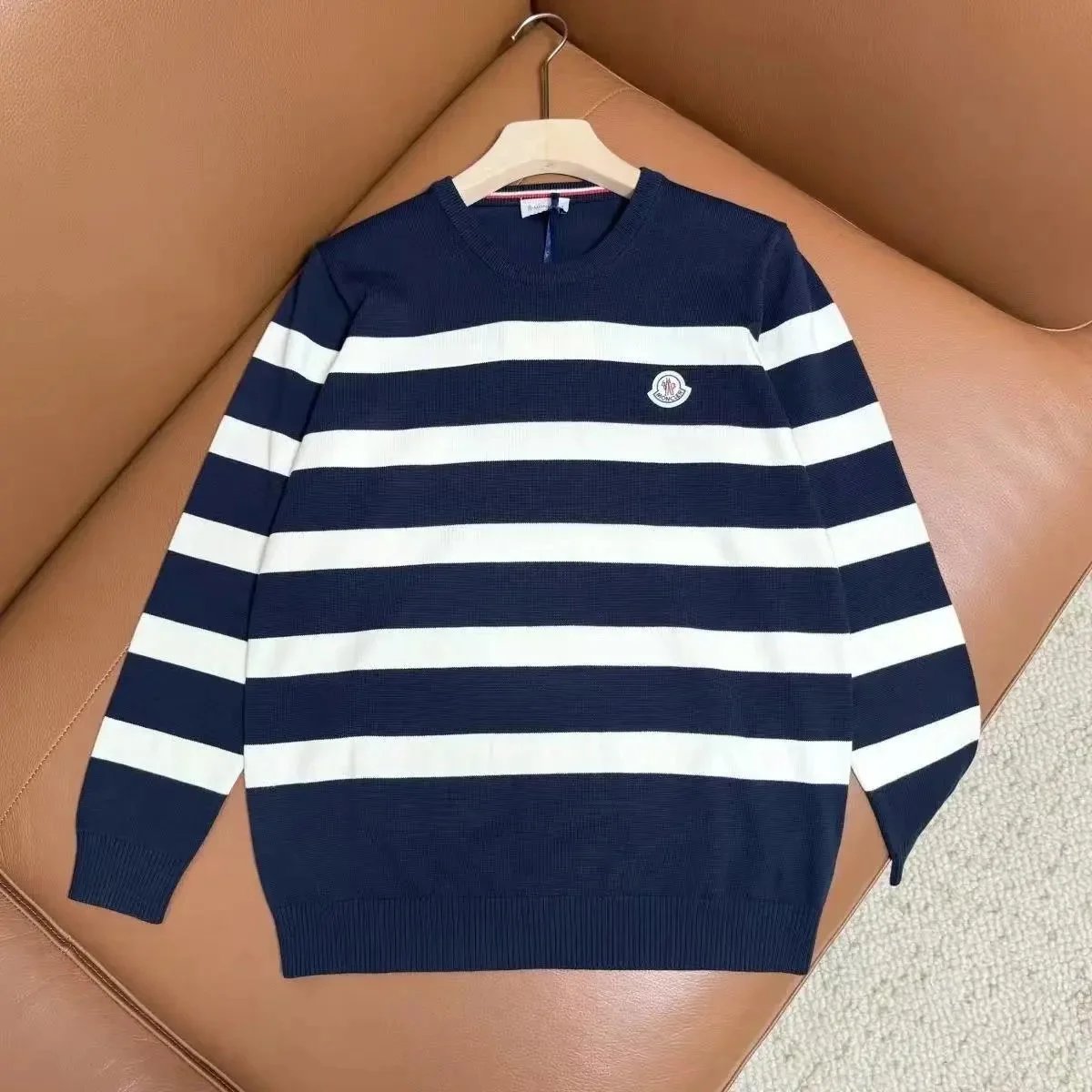 Moncler Knitwear Logo-Patch Crewneck Knit Sweater — 07-Royal Blue