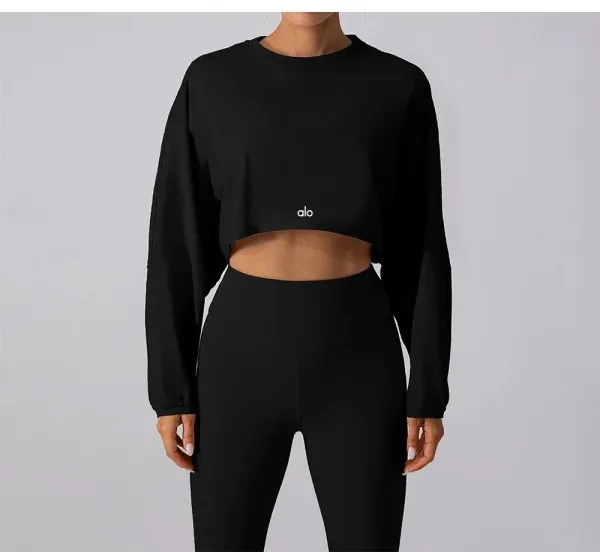 Alo Yoga Cropped Long-Sleeve Top Black Activewear - 6