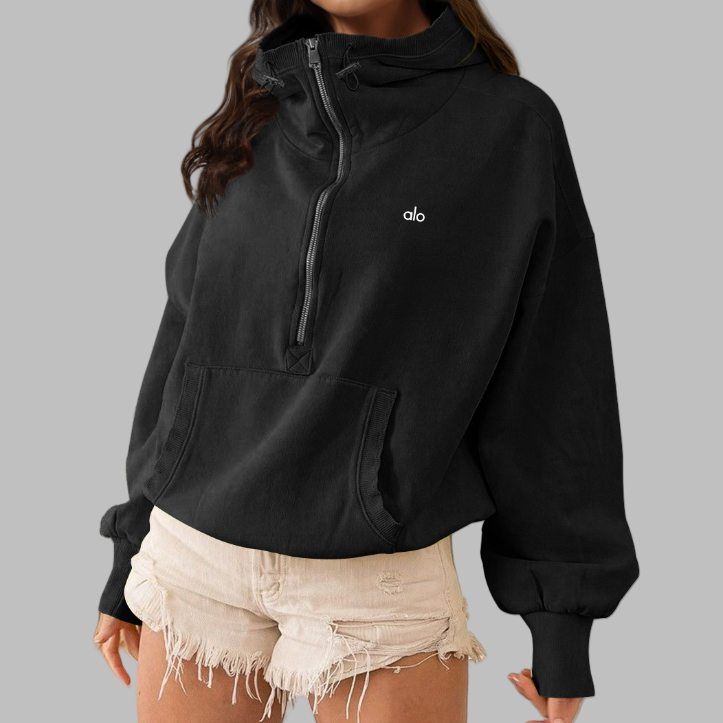 Alo Yoga V-Neck Hooded Pullover Beige Hoodie - 5