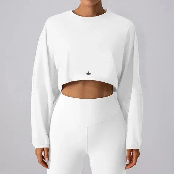 Alo Yoga Cropped Long-Sleeve Top Black Activewear - 10