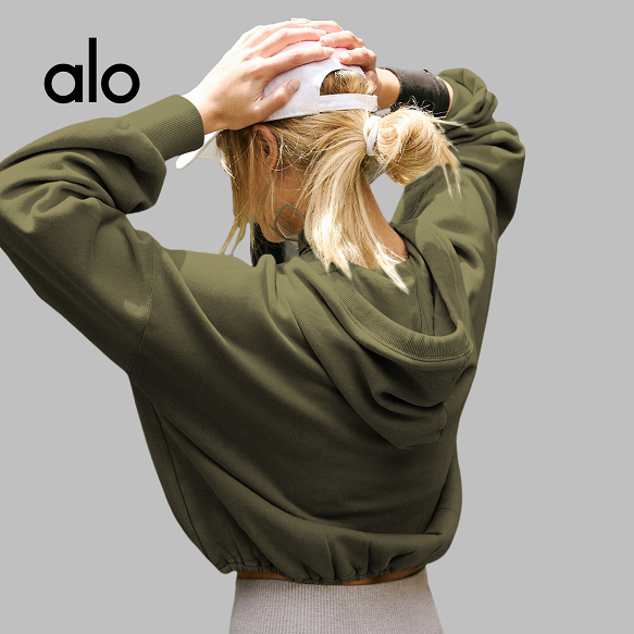 Alo Yoga V-Neck Hooded Pullover Beige Hoodie - 2