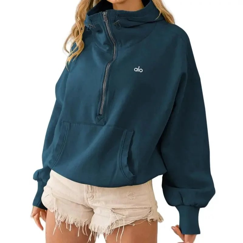 Alo Yoga V-Neck Hooded Pullover Beige Hoodie - 7
