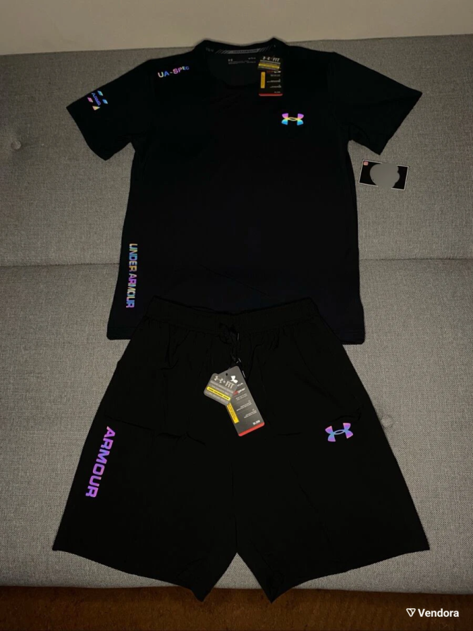 Upper and Lower Reverse C Reflective Derma Short Sleeve Shorts Set
