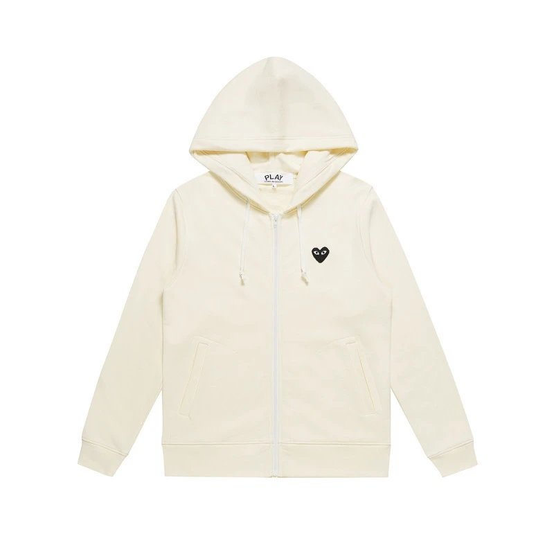 Cotton zipper beige black heart