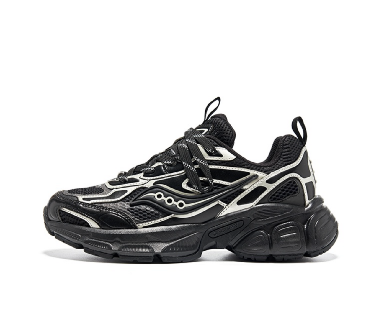 Saucony Grid 9000 Black Silver Chunky Sneakers