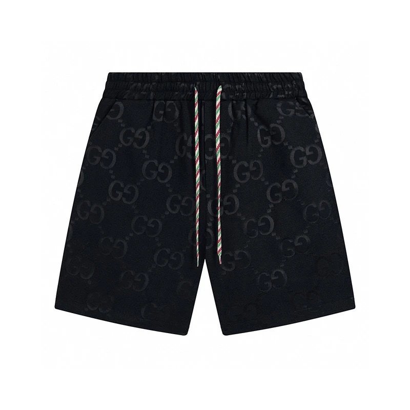Unbranded Shorts Drawstring with repeating interlocking G-style monogram and side stripes — Black 4