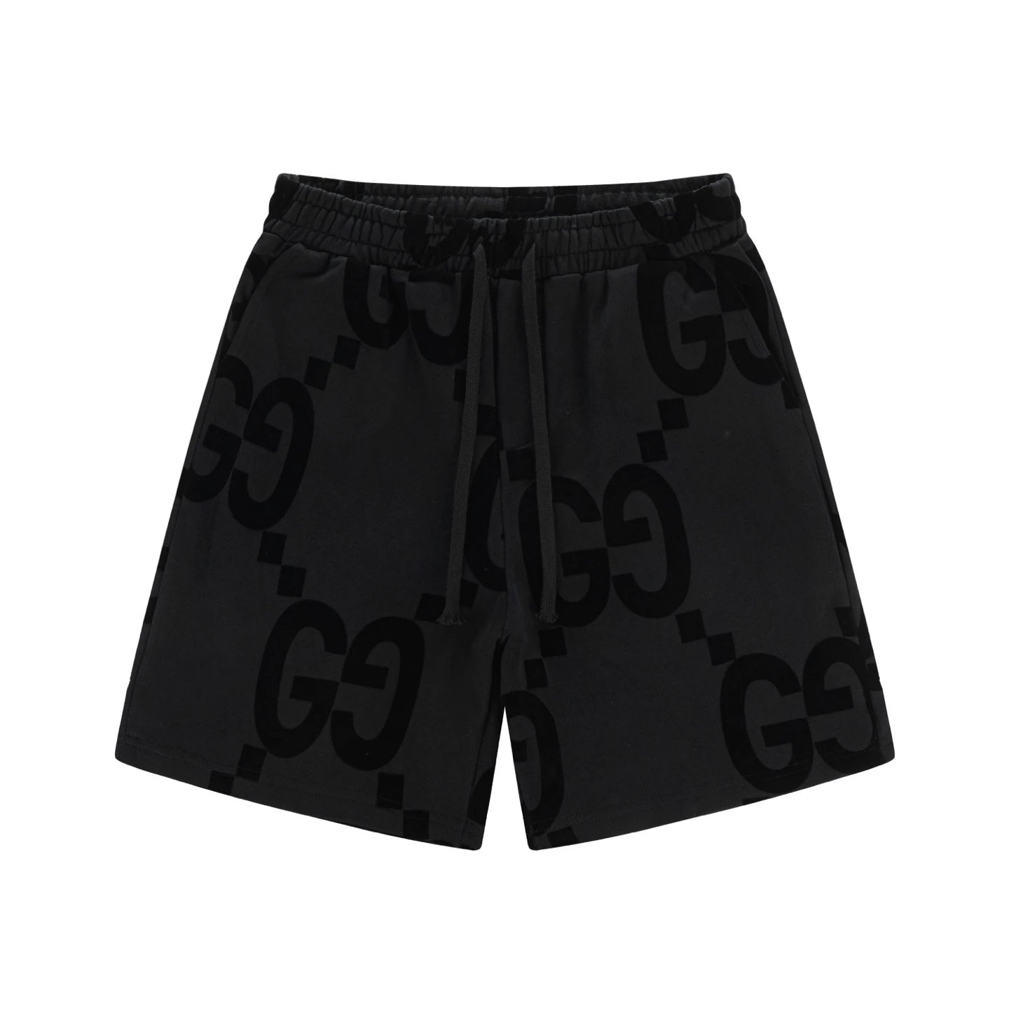 Unbranded Shorts Drawstring with repeating interlocking G-style monogram and side stripes — Black 3