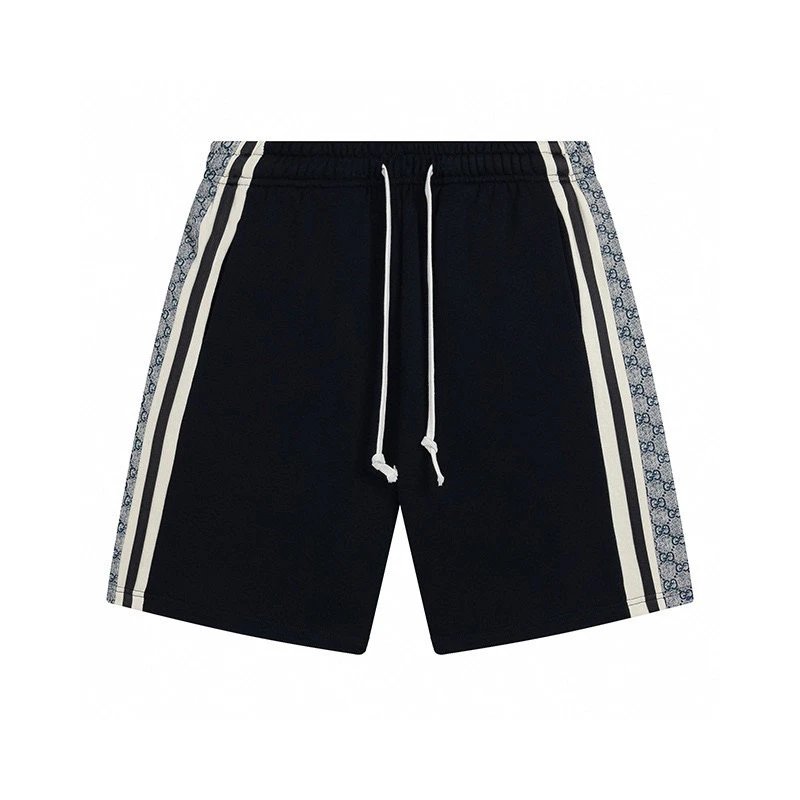 Unbranded Shorts Drawstring with repeating interlocking G-style monogram and side stripes — Black 2