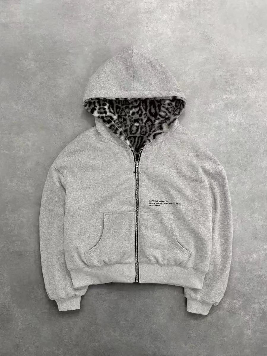 Amazon 2025 Fall/Winter New Arrival Reversible Zip-Up Leopard Print Hoodie for Men, Loose Fit