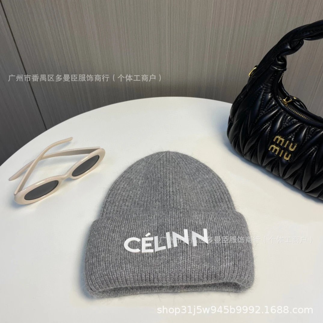 Celine Céline Célinn Logo Knit Beanie Gray Beanie - 5
