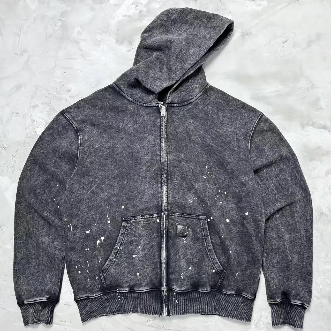 Gallery Dept Acid Wash Paint Splatter Zip-Up Hoodie