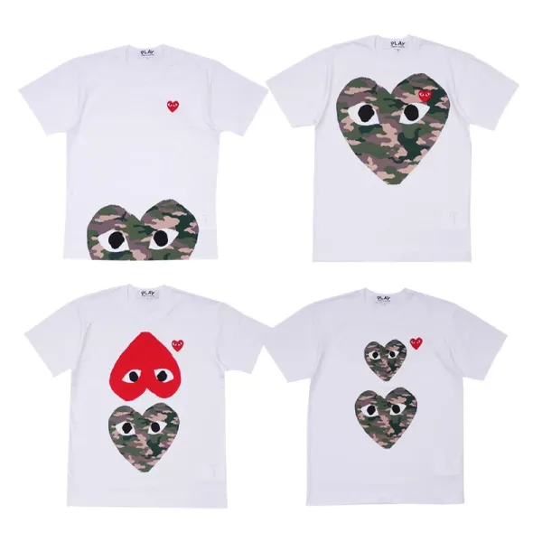 Comme des Garçons Play Camo Heart Print White T-Shirt - 4
