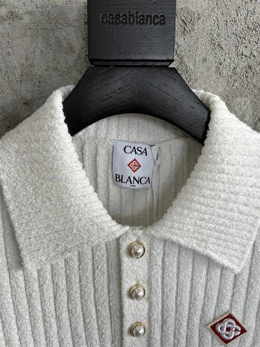 Casablanca x Casa Blanca Ribbed Knit Polo White Polo Shirt - 11