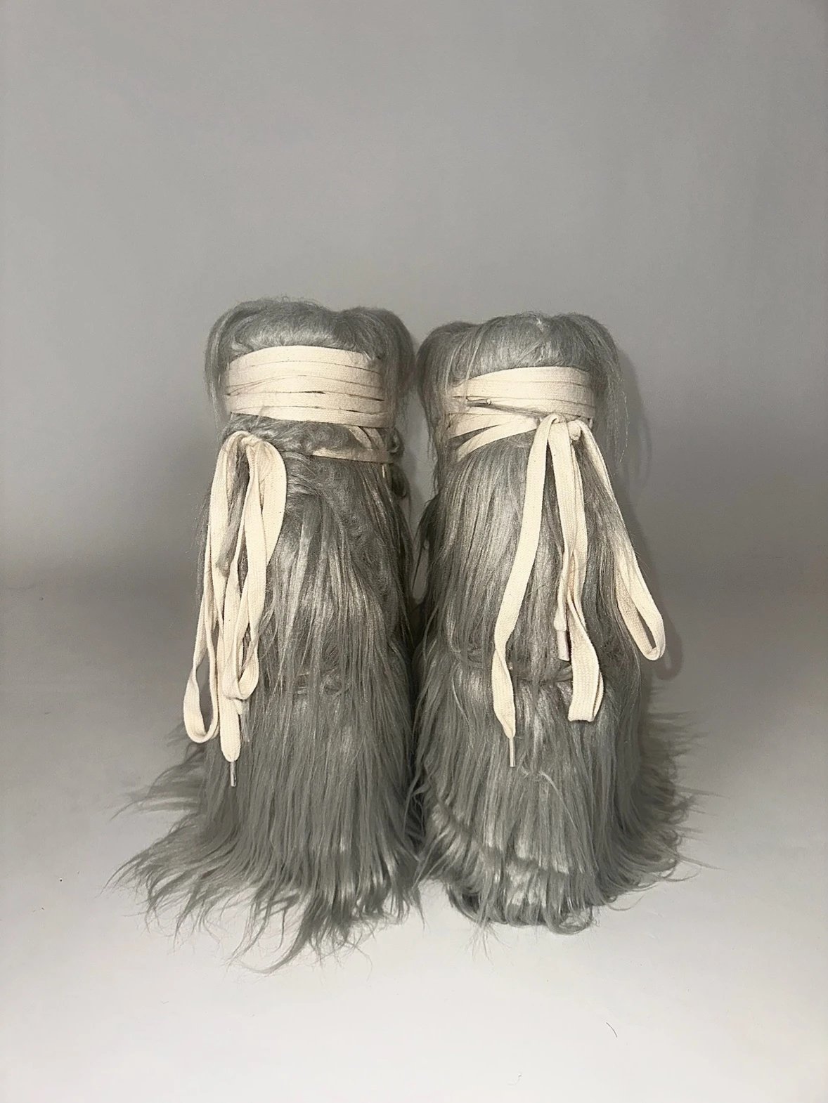Design Furry Lace-Up Boots Gray Ankle Boots - 5