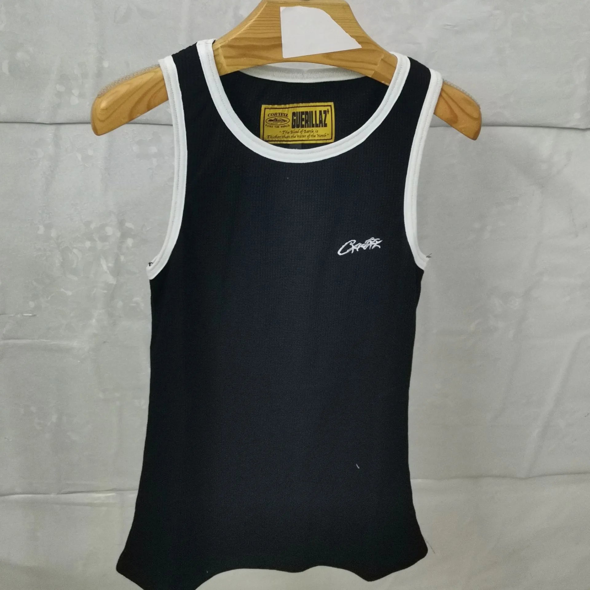 GuerillaZ Ribbed Tank Top Black with White Trim Vest Top