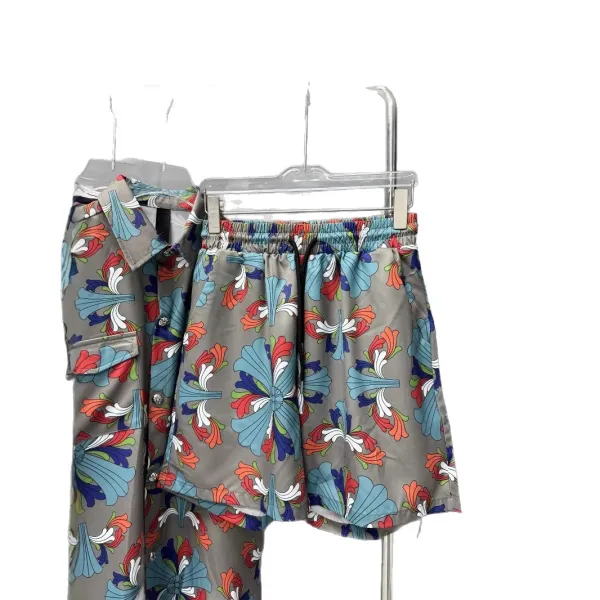 Design Floral Print Elastic Waist Shorts and Shirt Set - 6