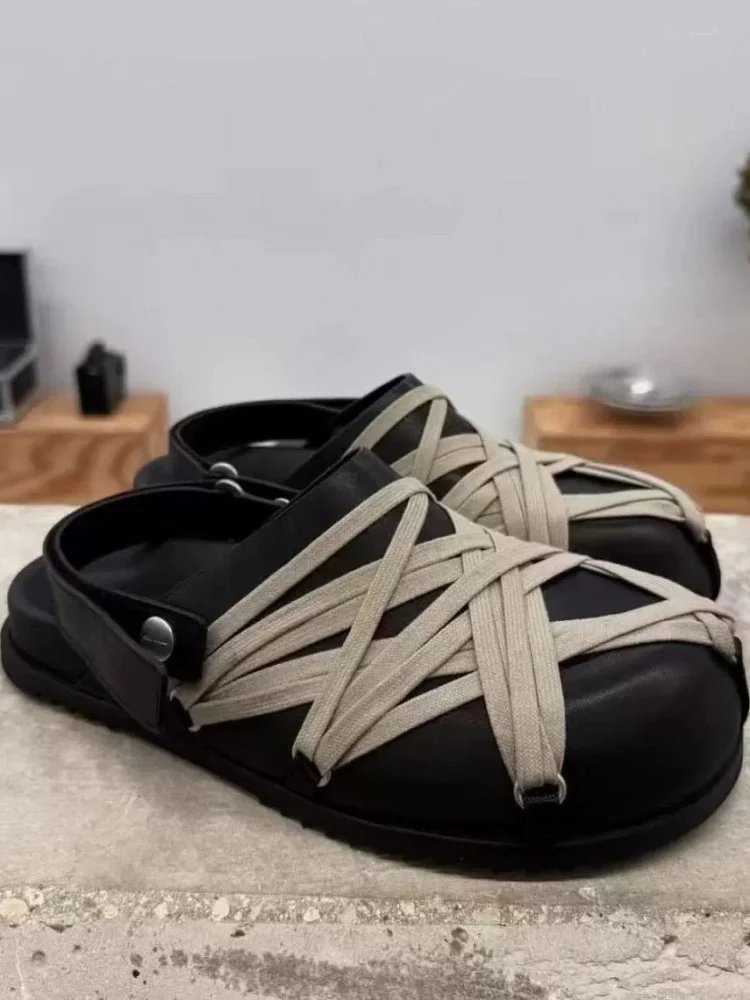 Couple's trendy breathable toe cap half slippers, lazy shoes with thick sole and height increase, casual cool slippers for outdoor wear, hiking with one foot on