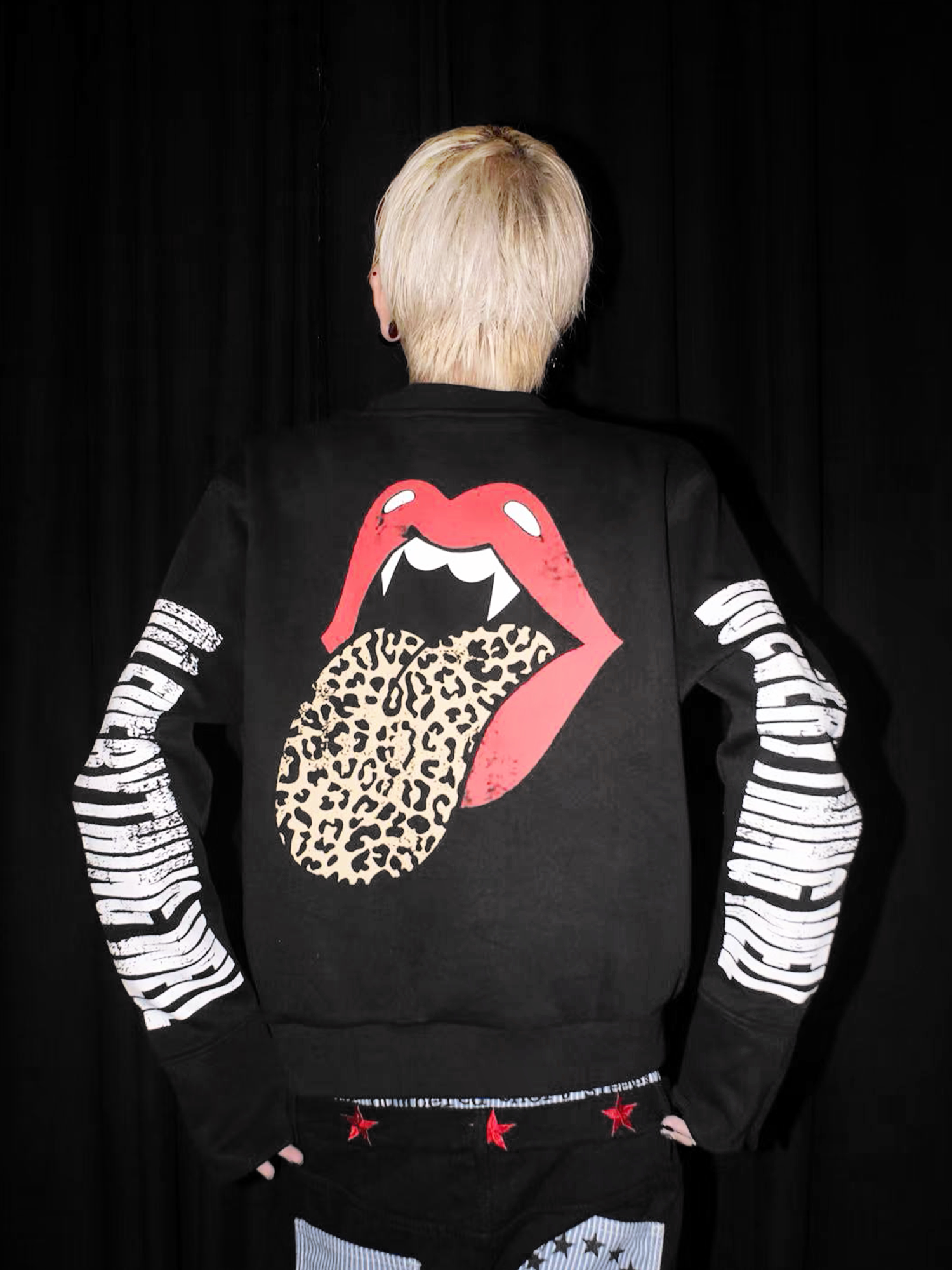 A Bathing Ape HUF x The Rolling Stones Leopard Tongue Cropped Sweatshirt Black Hoodie - 13