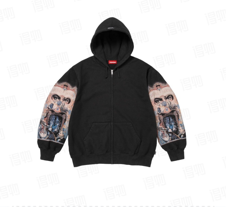 Autumn and winter loose print hooded zipper sweatshirt