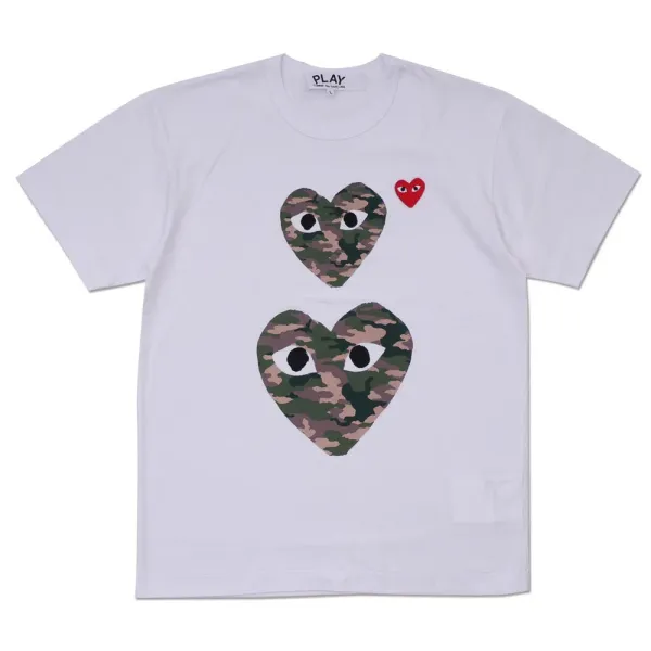Comme des Garçons Play Camo Heart Print White T-Shirt - 1