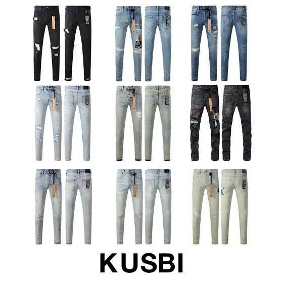 Fashionable slim fit small hole distressed jeans