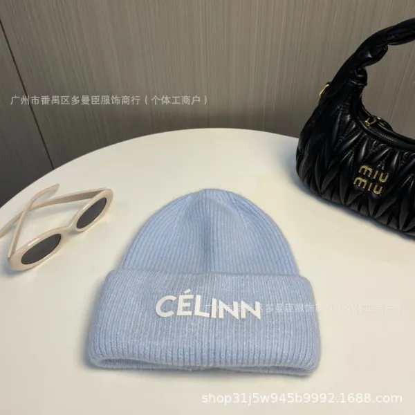 Design Céline Célinn Logo Knit Beanie Light Blue Beanie - 1