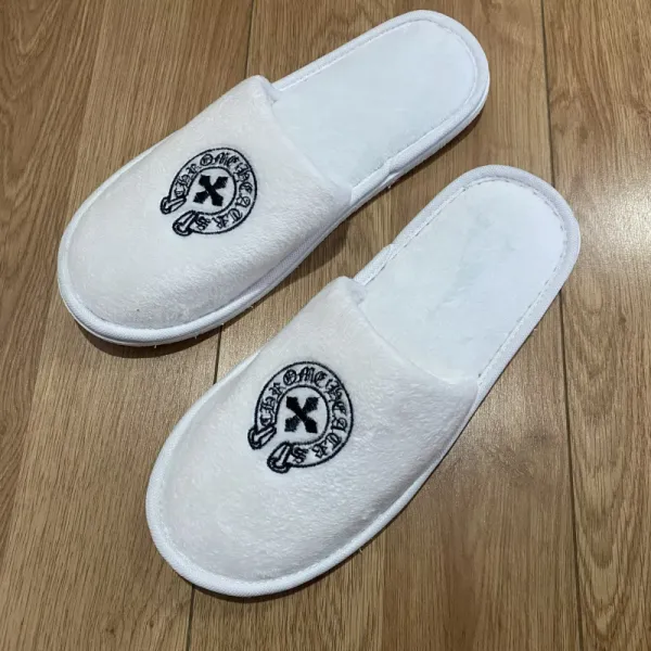 Chrome Hearts Logo Embroidered Black Plush Slippers - 5