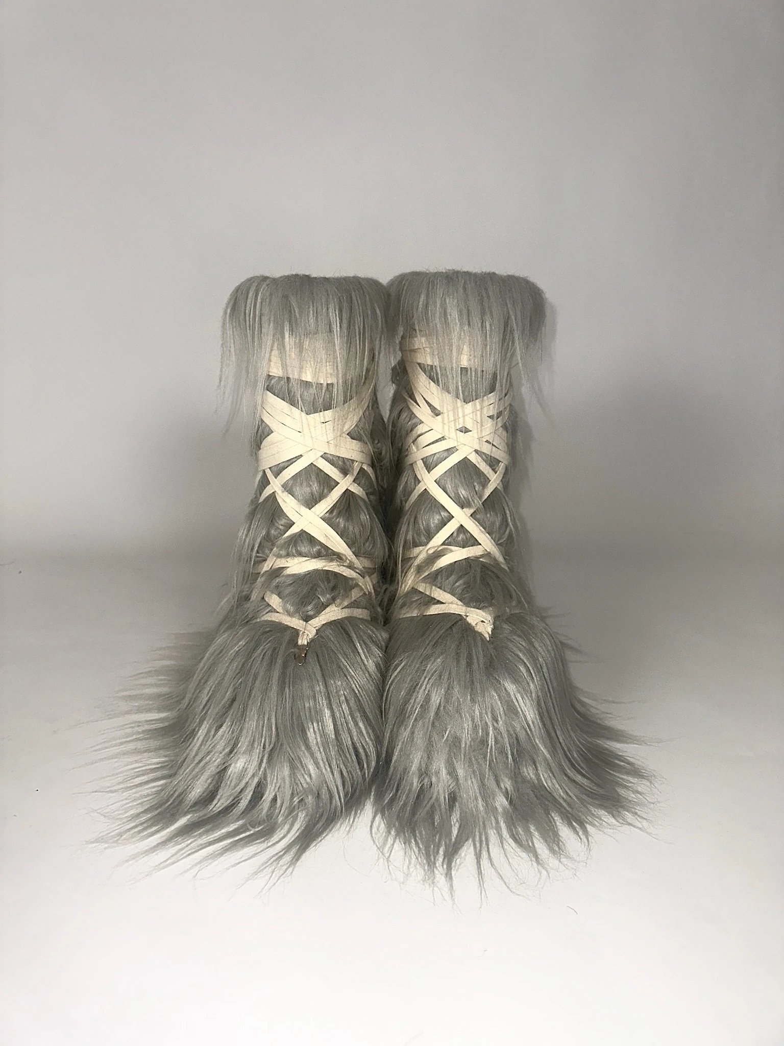 Design Furry Lace-Up Boots Gray Ankle Boots - 3