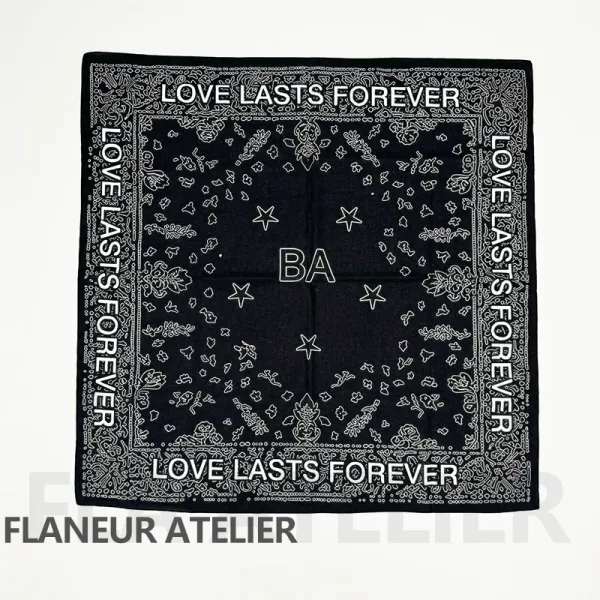 Design Flaneur Atelier Love Lasts Forever Bandana Black Silk Scarf Scarves - 1