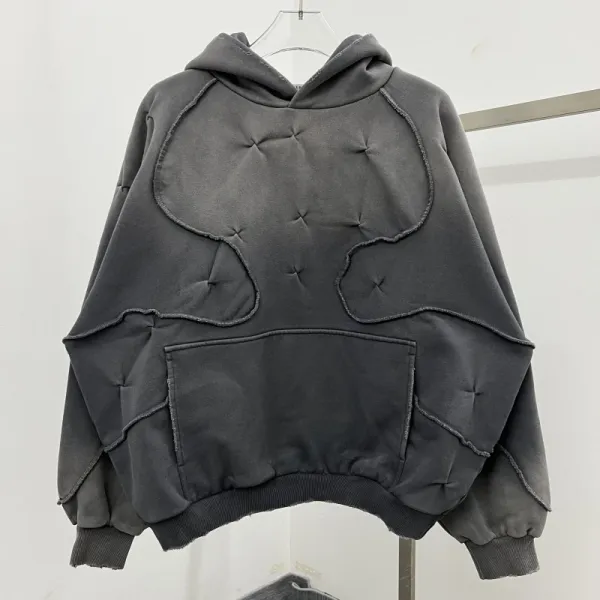 Design Quilted Overlay Hoodie Charcoal Gray Hoodie - 1