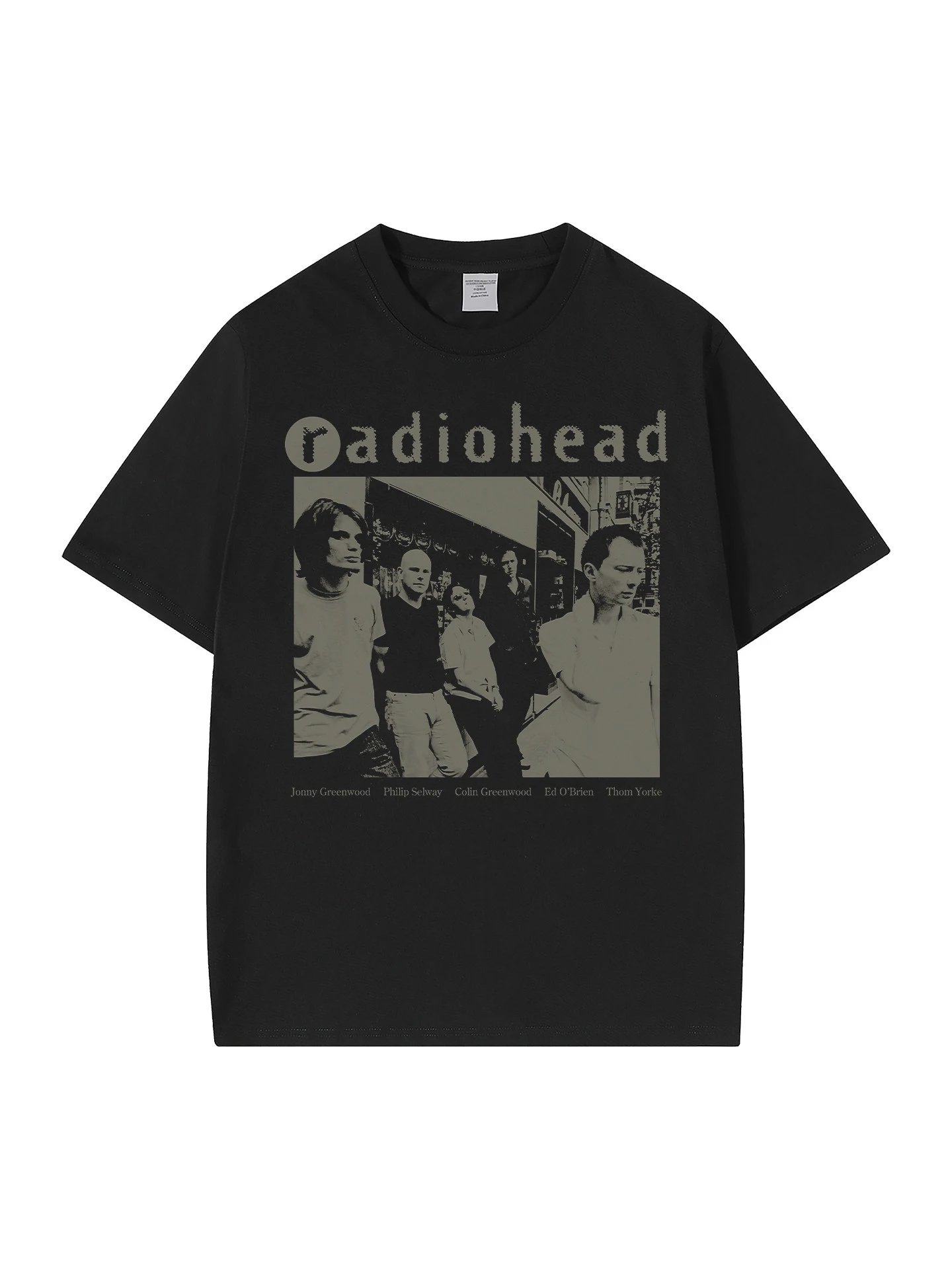 Radiohead Rock Band Digital Print American Street Hip Hop Retro Black Short sleeved T-shirt