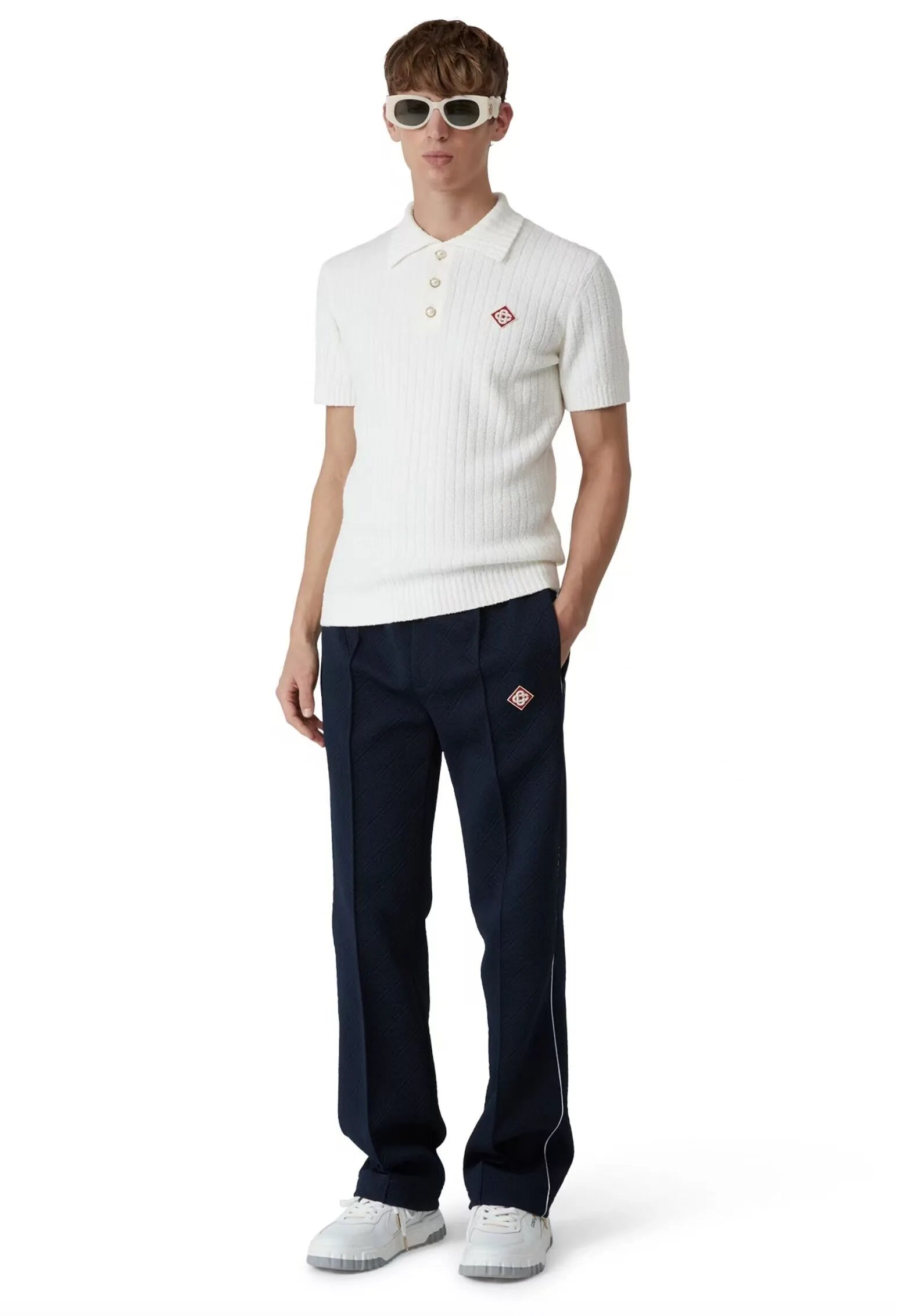 Casablanca x Casa Blanca Ribbed Knit Polo White Polo Shirt - 5