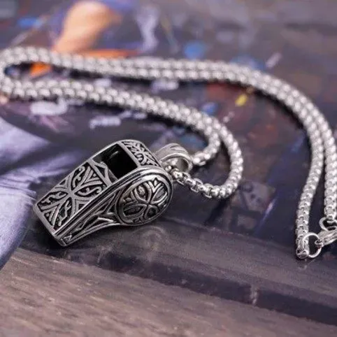 Design Ornate Whistle Pendant Necklace Silver Jewelry - 1