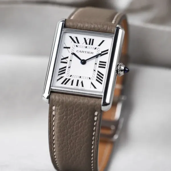 Cartier Tank Must White Dial Brown Leather Watch Watches - 1