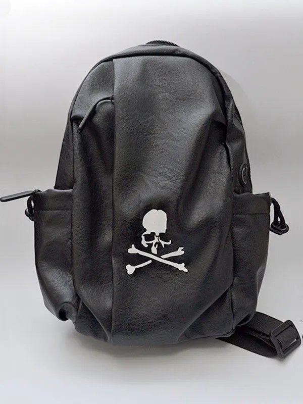 Design Skull Print Faux Leather Mini Backpack Black - 2