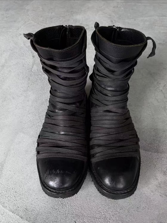 Men's Dark Gothic Multi-Strap Martin Boots, High-Top Chunky Heel Lace-Up Motorcycle Riding Boots, Round Toe Short Boots