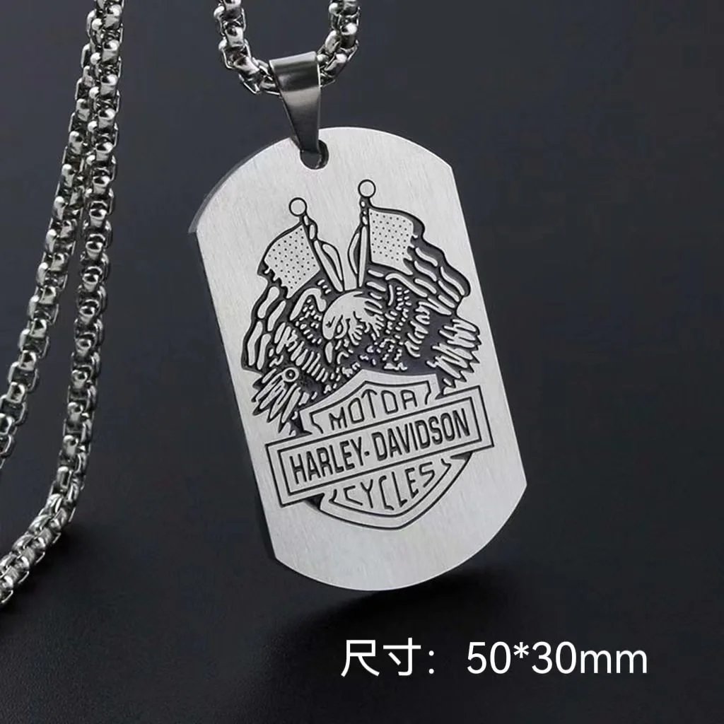 Harley-Davidson Eagle Shield Dog Tag Necklace Silver Jewelry