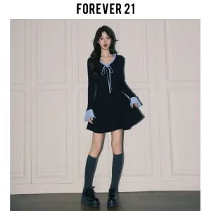 Design Forever 21 Knit Dress with Contrast Collar and Cuff in Black Dress