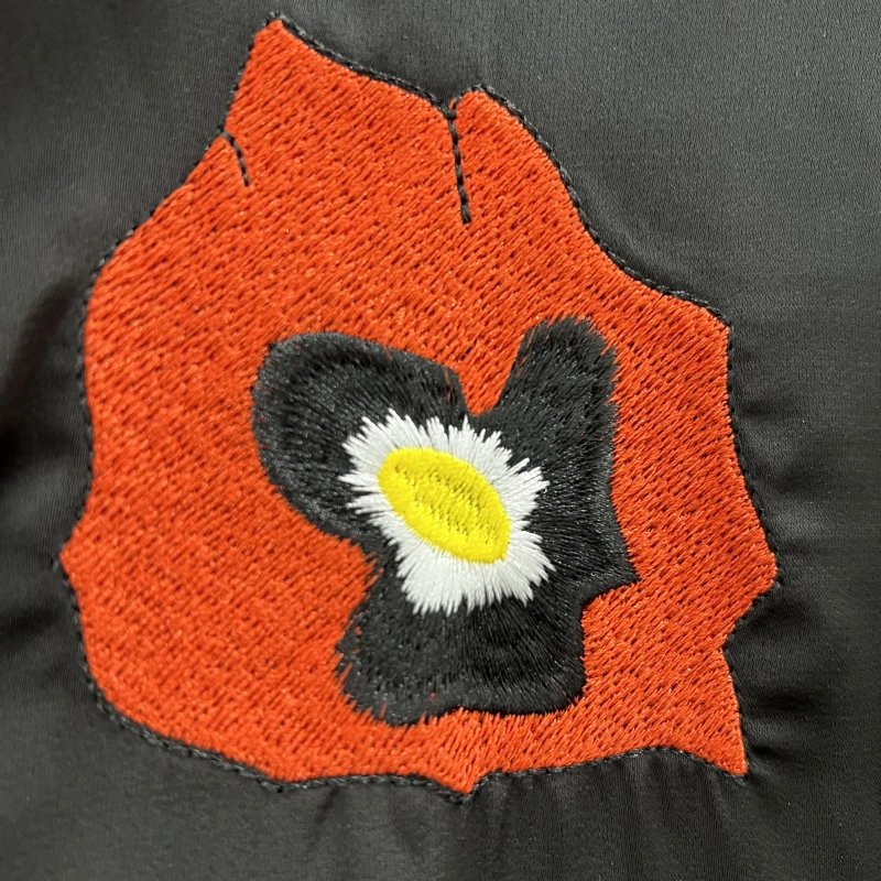 Design Bomber Jacket with Embroidered Poppy Patch Black Beige Outerwear.jacket - 3