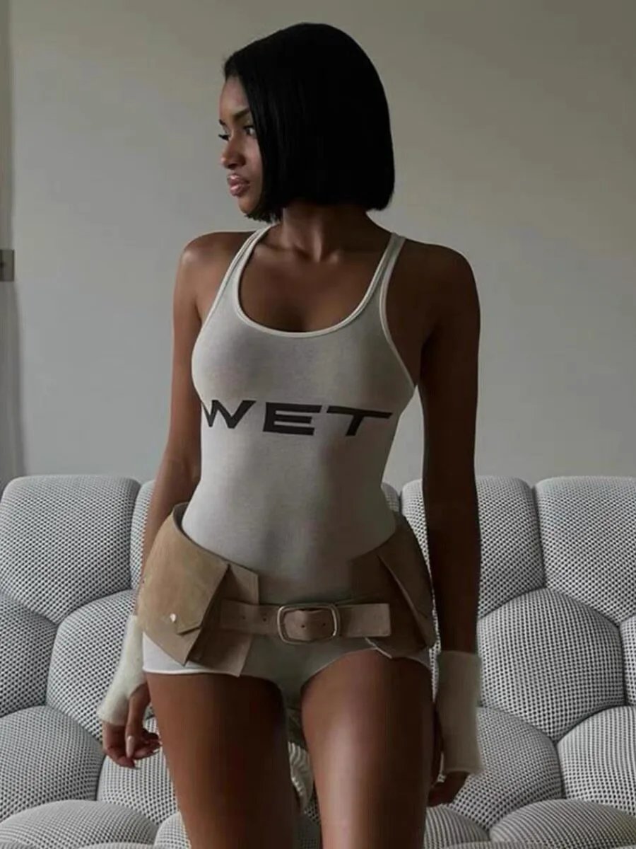 Design Wet Set Sheer Bodysuit in White with Pink Graphic Swimwear - 3