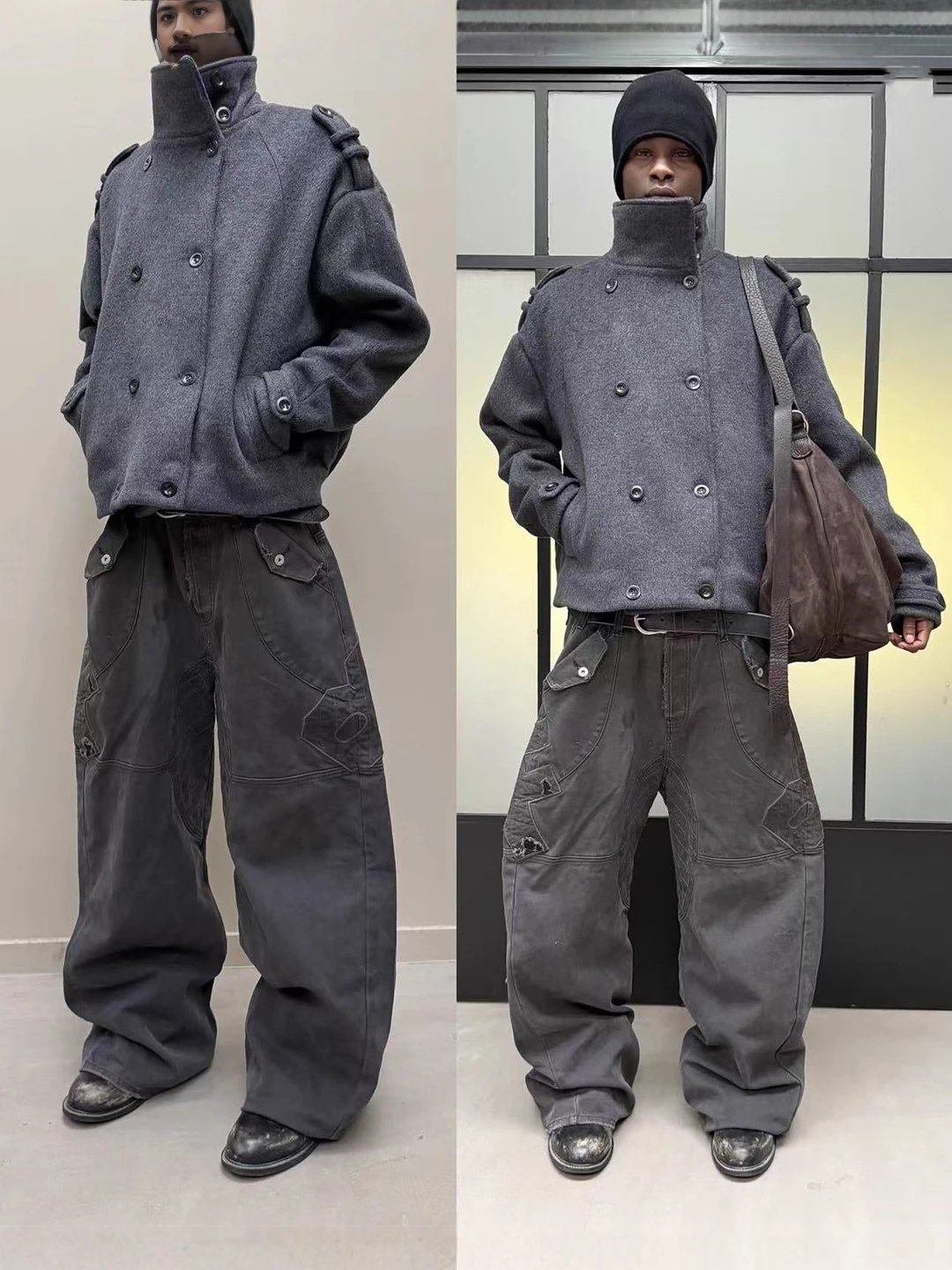 No faith studios 25 autumn and winter new minimalist old money style gray wool woolen men's and women's outerwear coat