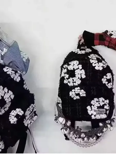 Chanel Tweed Floral Embroidered Backpack Black White - 1